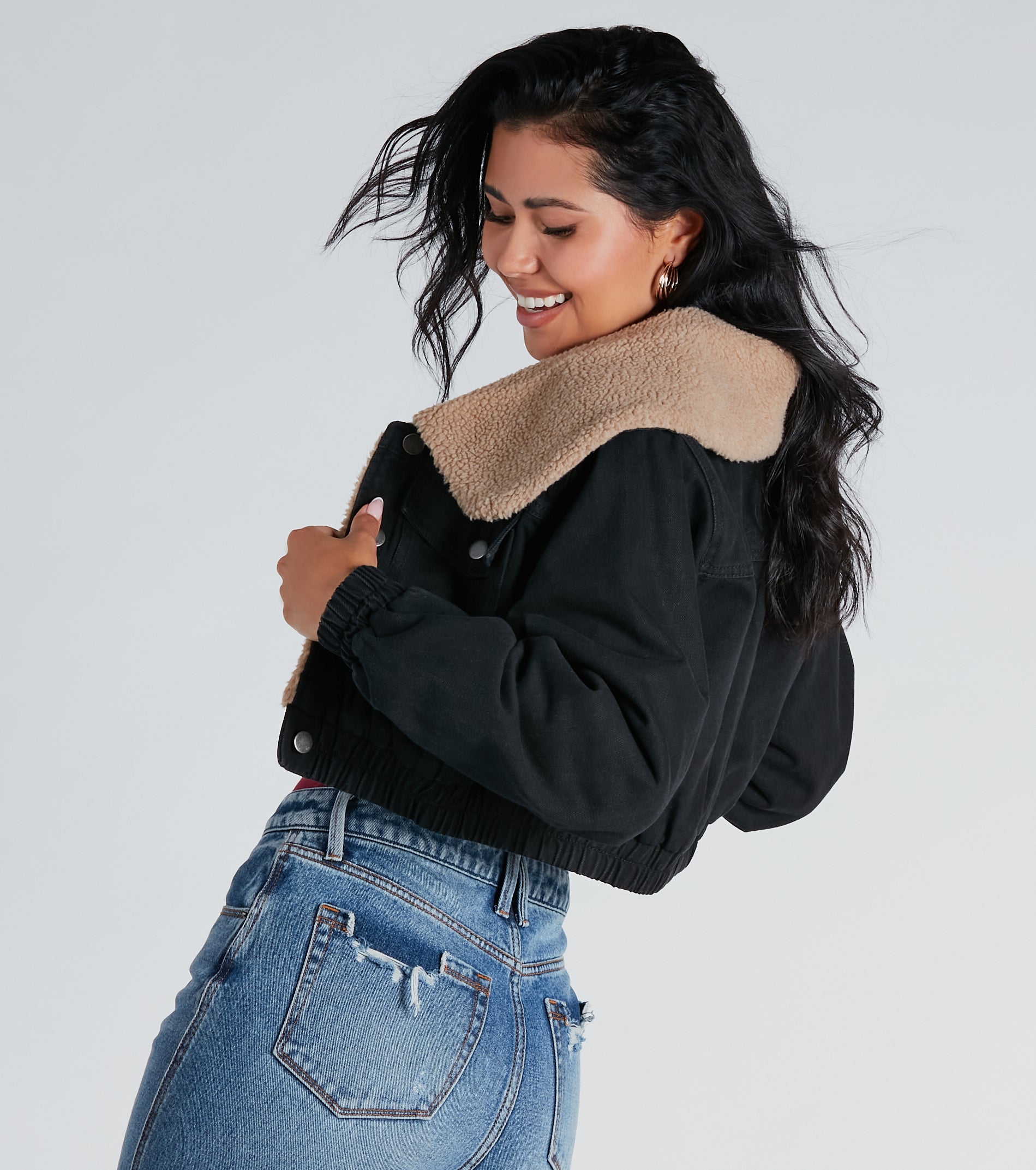 Layer On The Cozy Vibes Faux Sherpa Denim Jacket - Image 2