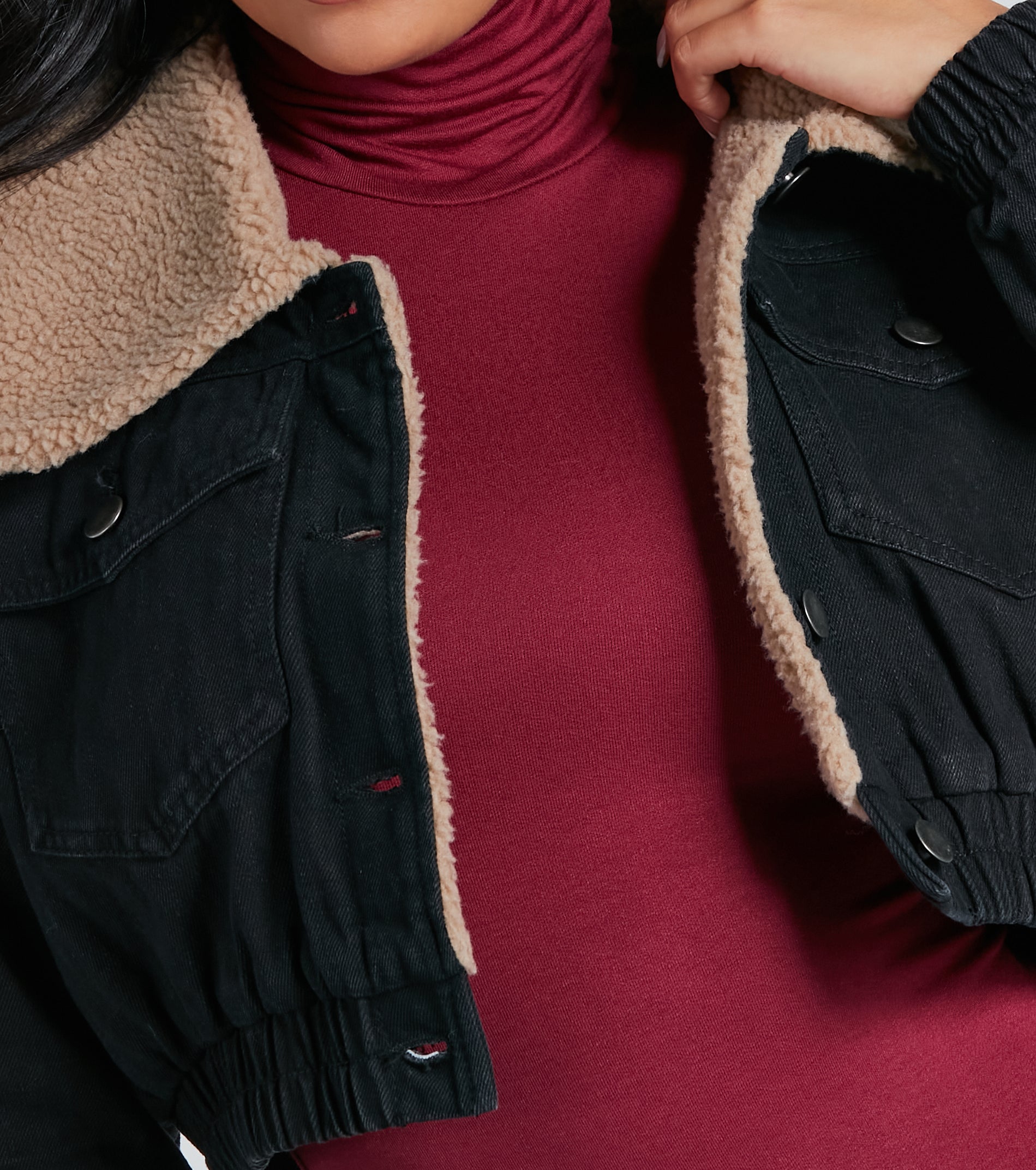 Layer On The Cozy Vibes Faux Sherpa Denim Jacket - Image 3