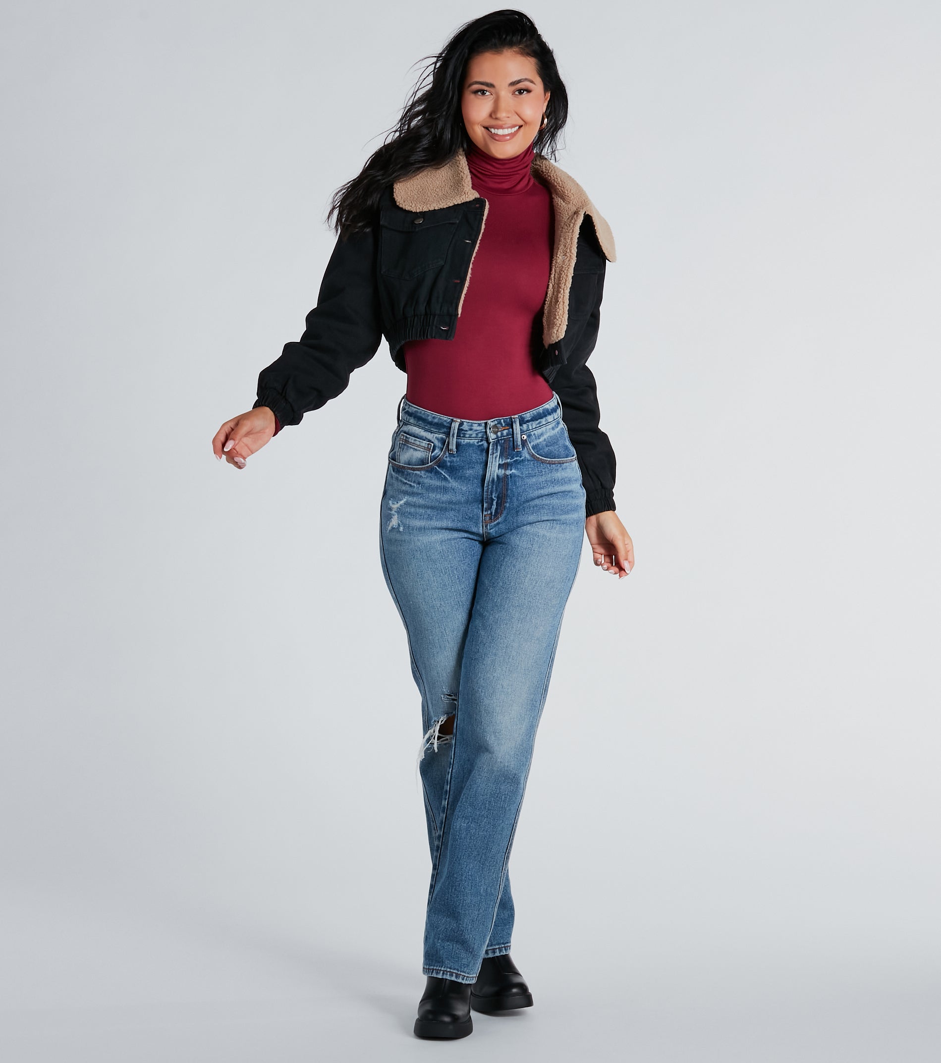 Layer On The Cozy Vibes Faux Sherpa Denim Jacket - Image 4