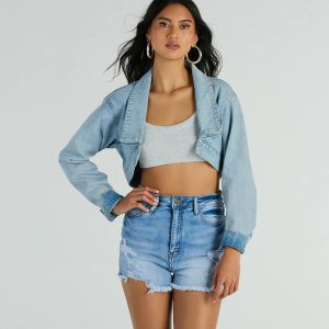 Trendsetting Girlie Long Sleeve Denim Shrug Jacket