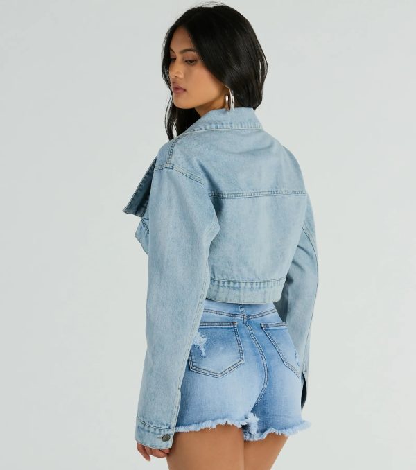 Trendsetting Girlie Long Sleeve Denim Shrug Jacket - Image 2