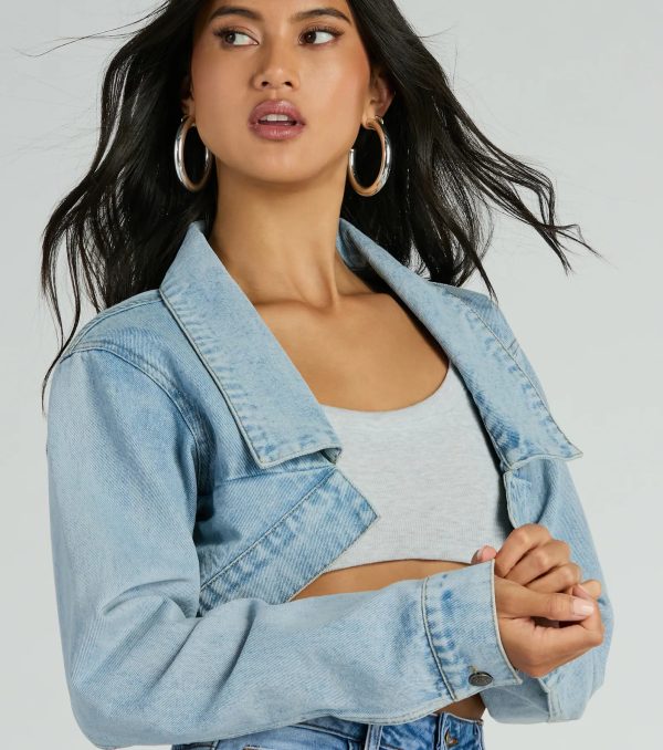 Trendsetting Girlie Long Sleeve Denim Shrug Jacket - Image 4
