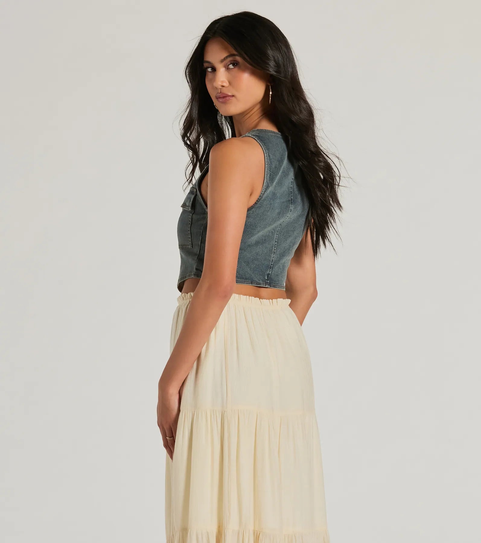 Definite Icon Zip Up Pocket Denim Vest - Image 2