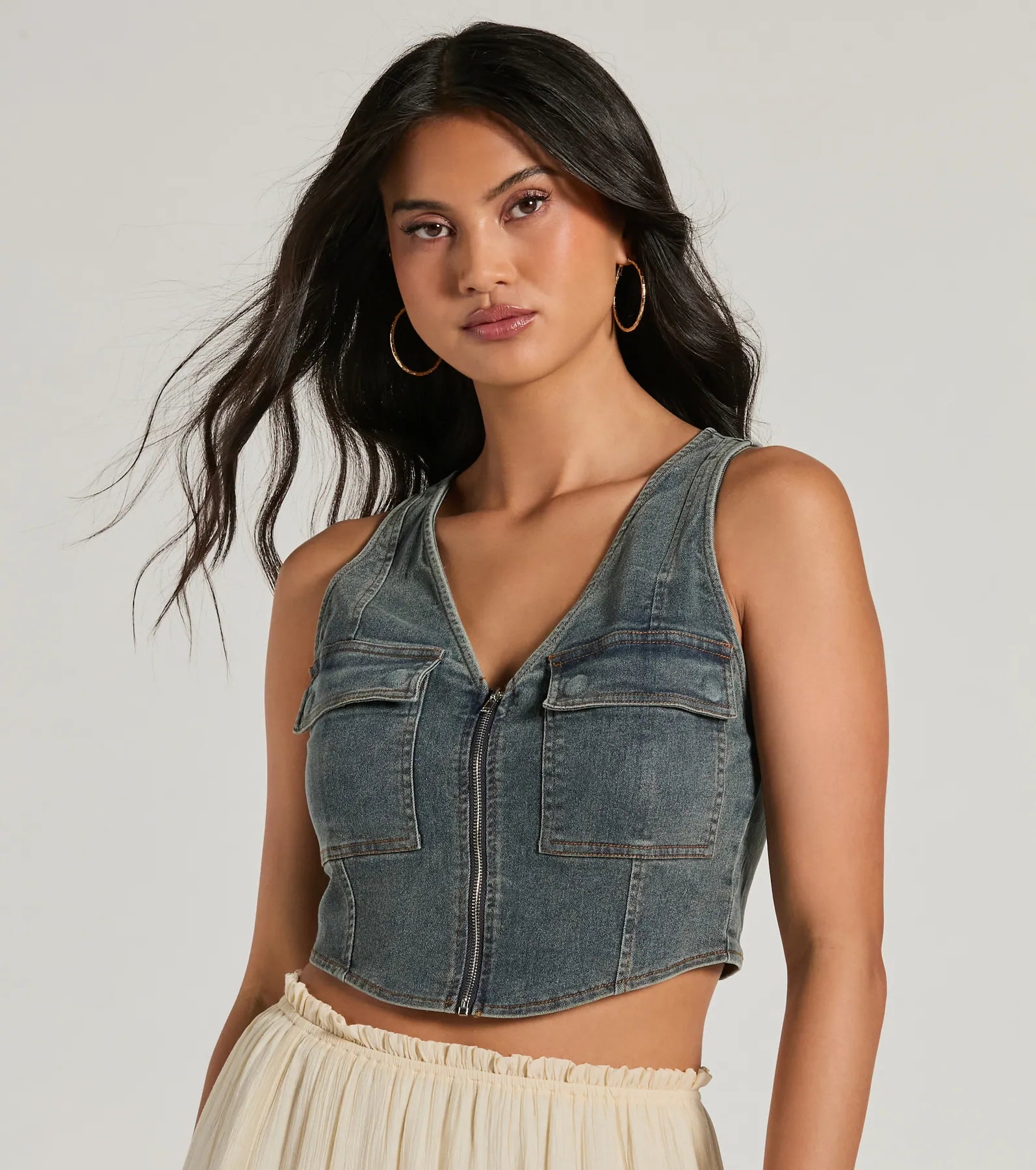 Definite Icon Zip Up Pocket Denim Vest - Image 4