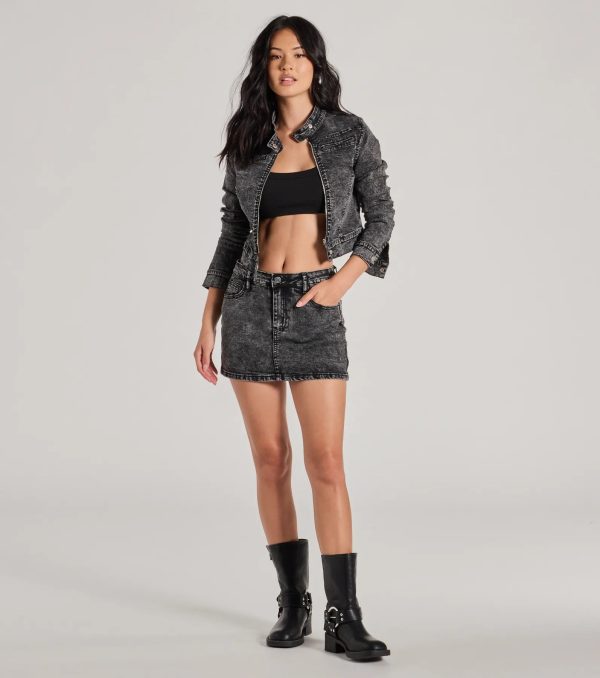 Edgy Arrival Moto Acid Wash Denim Jacket - Image 3