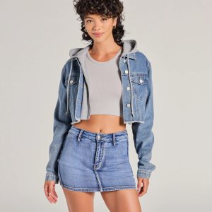 The Next Level Cropped Fleece Denim Jacket