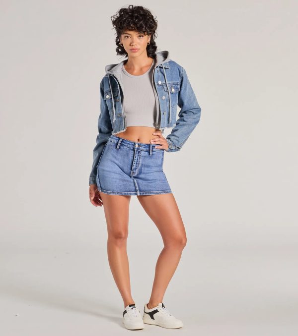 The Next Level Cropped Fleece Denim Jacket - Image 3
