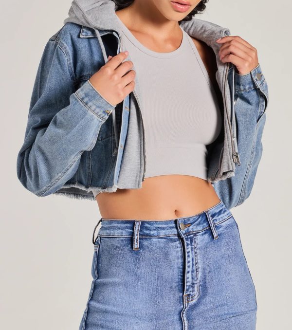The Next Level Cropped Fleece Denim Jacket - Image 4