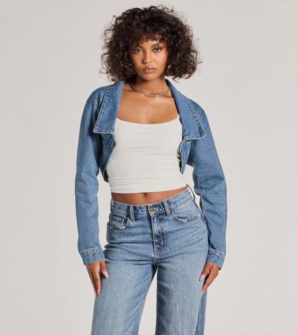 Trendsetting Girlie Long Sleeve Denim Shrug Jacket - Image 5
