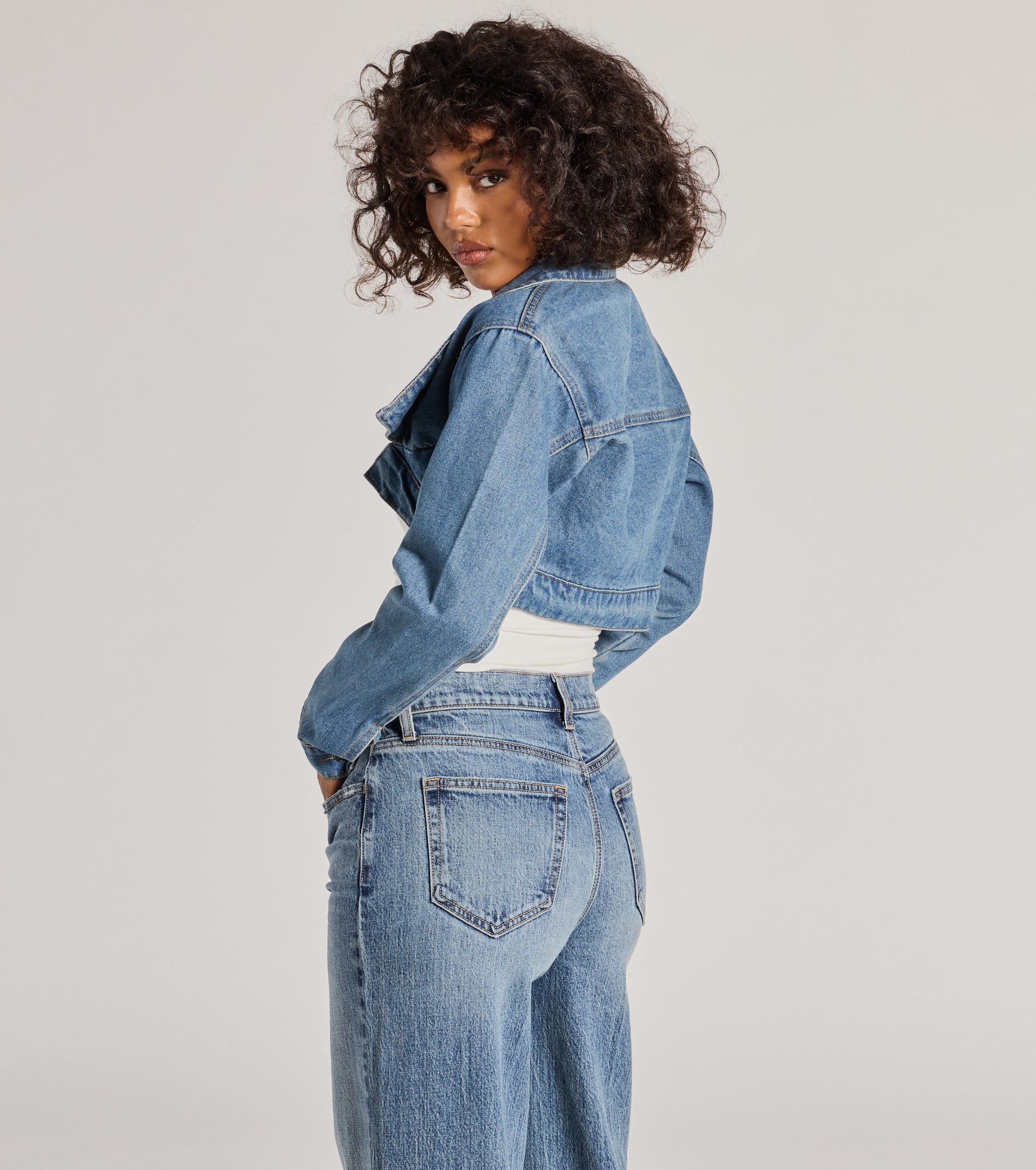 Trendsetting Girlie Long Sleeve Denim Shrug Jacket - Image 6