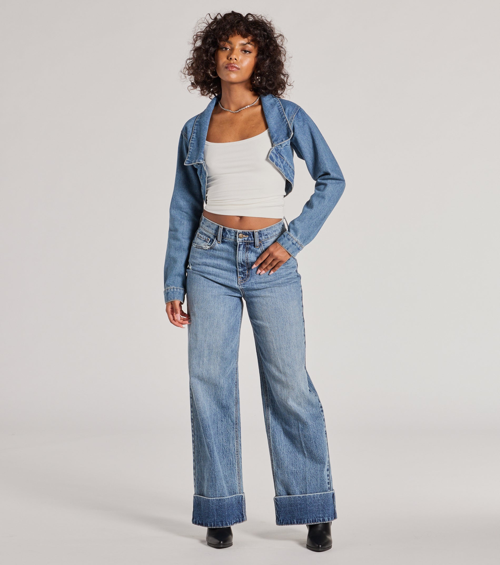 Trendsetting Girlie Long Sleeve Denim Shrug Jacket - Image 7