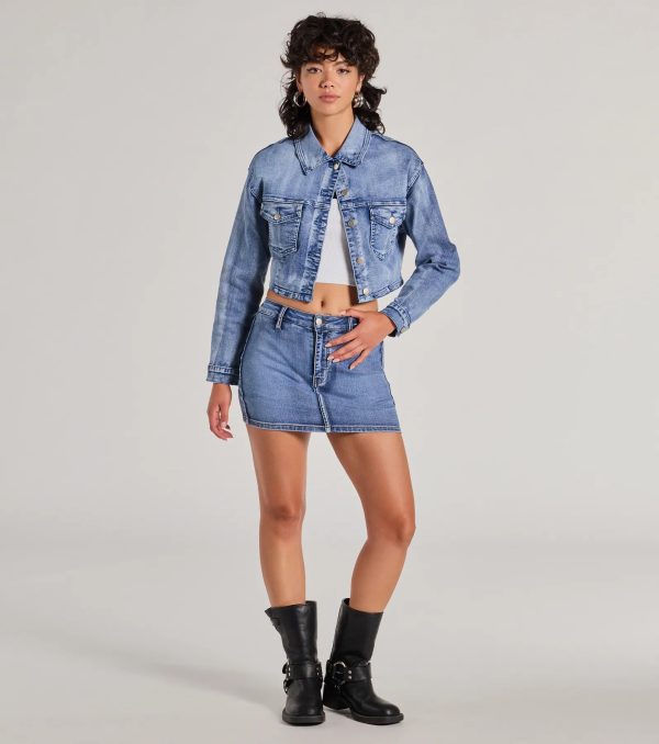Trendy Classic Cropped Denim Jacket - Image 3