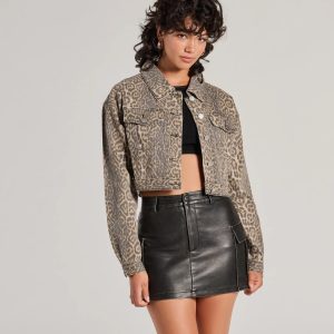 Level Up Leopard Print Denim Trucker Jacket