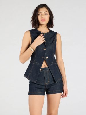 Exceptional Poise Sleeveless Button Denim Vest