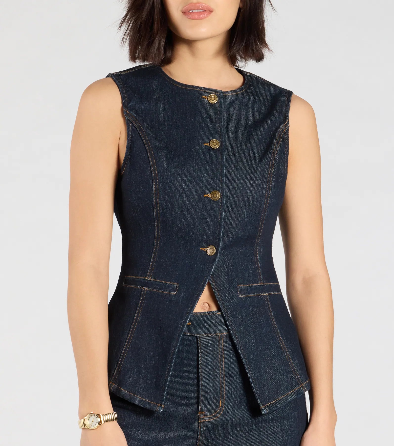 Exceptional Poise Sleeveless Button Denim Vest - Image 4