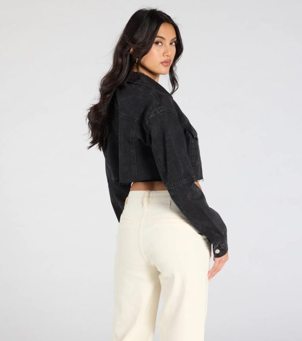 Trend Always Acid Wash Crop Denim Jacket - Image 2
