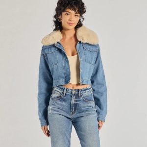 Casual Trendsetter Faux Fur Denim Trucker Jacket
