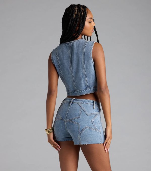 Trendy Mood Cropped Denim Vest - Image 3