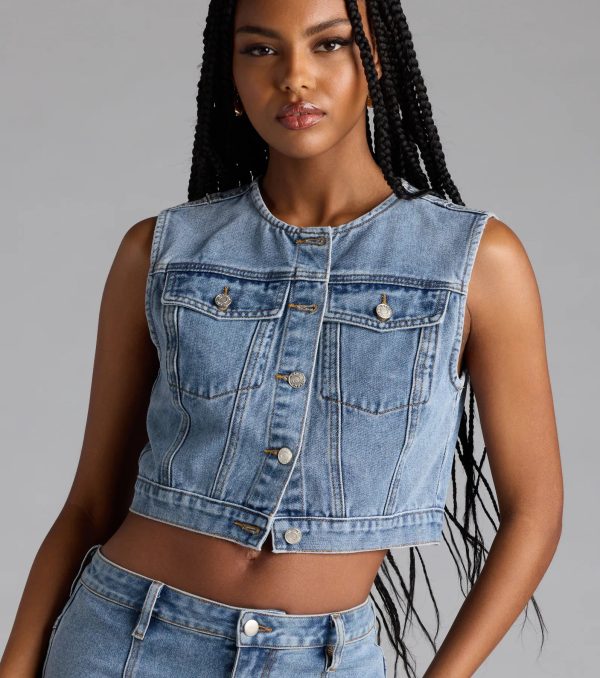 Trendy Mood Cropped Denim Vest - Image 4