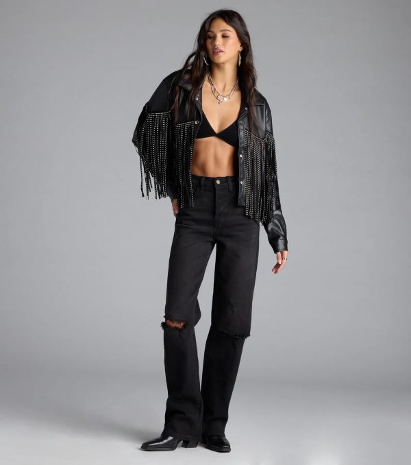 Cause A Scene Stud Fringe Faux Leather Shacket - Image 3