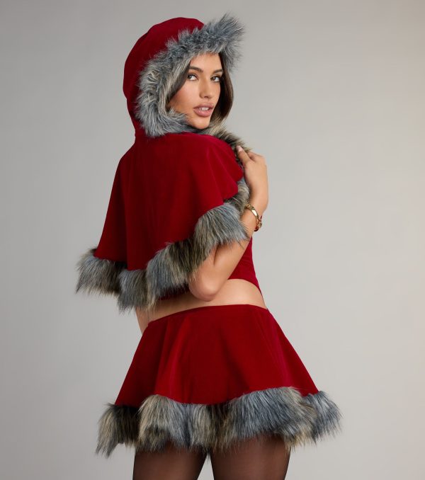 Little Red Velvet Hooded Cape - Image 3