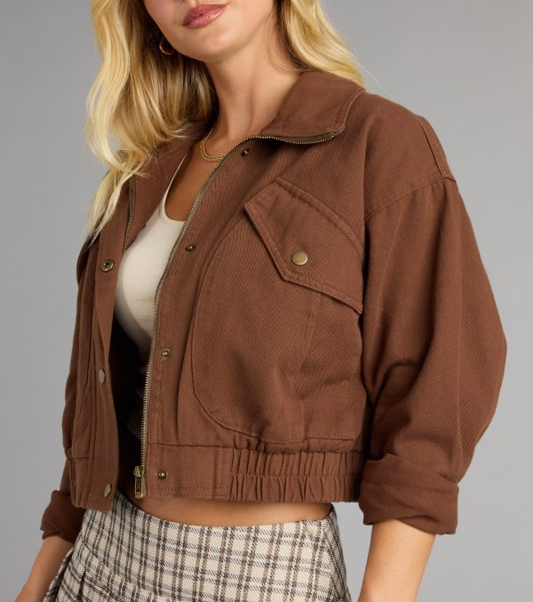 Street Cue Crop Denim Bomber Jacket - Image 5