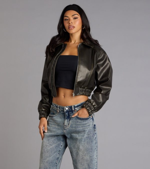 Cool Factor Faux Leather Bomber Jacket - Image 2