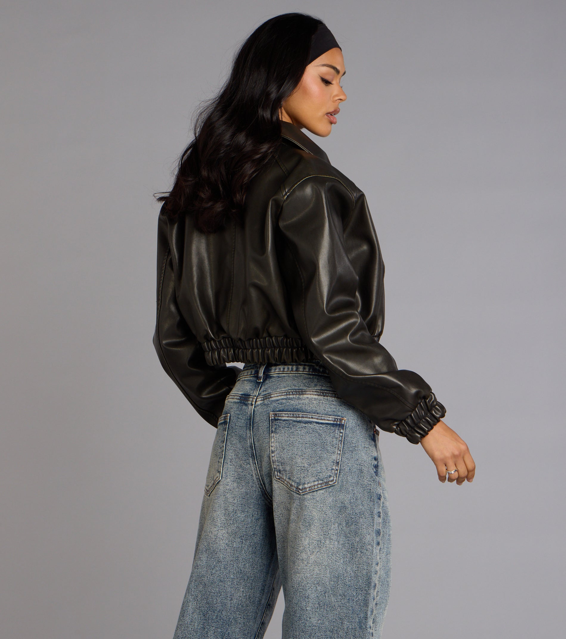 Cool Factor Faux Leather Bomber Jacket - Image 3