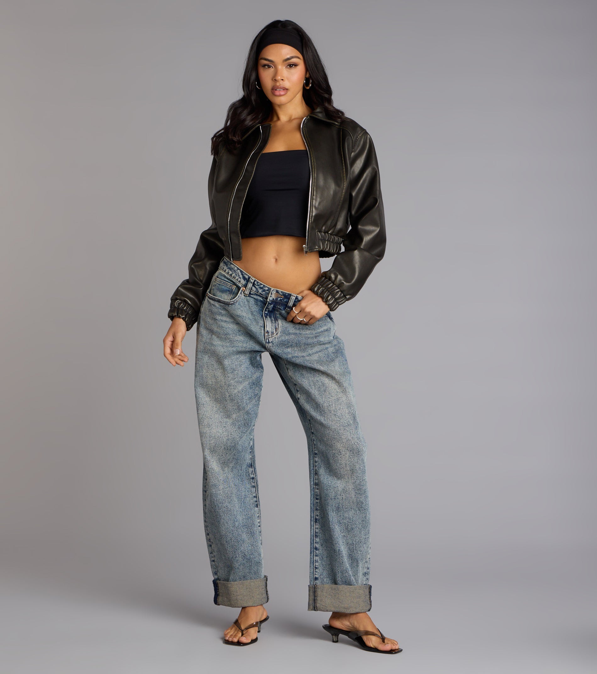 Cool Factor Faux Leather Bomber Jacket - Image 4