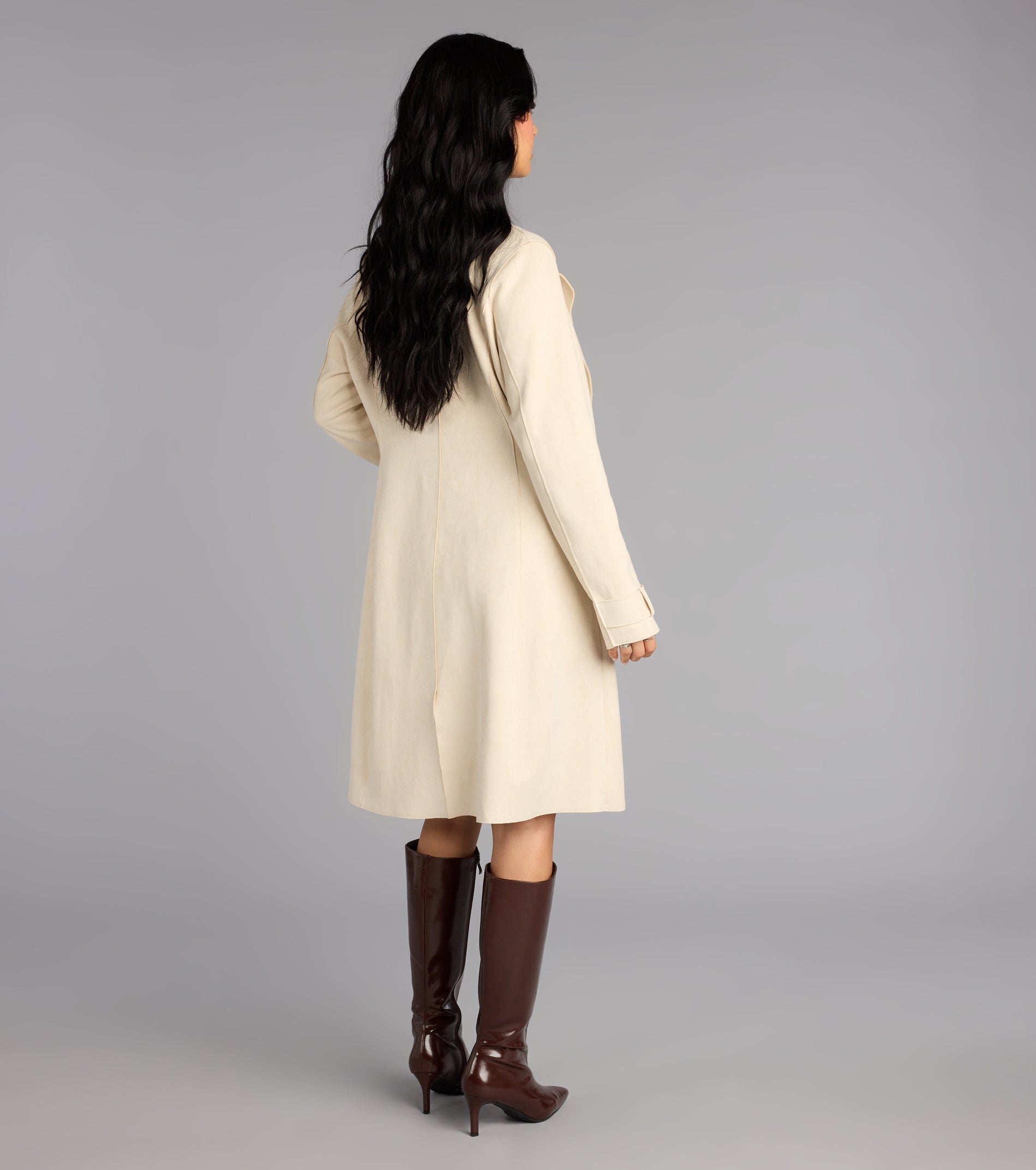 City Sleek Faux Suede Trench Coat - Image 2