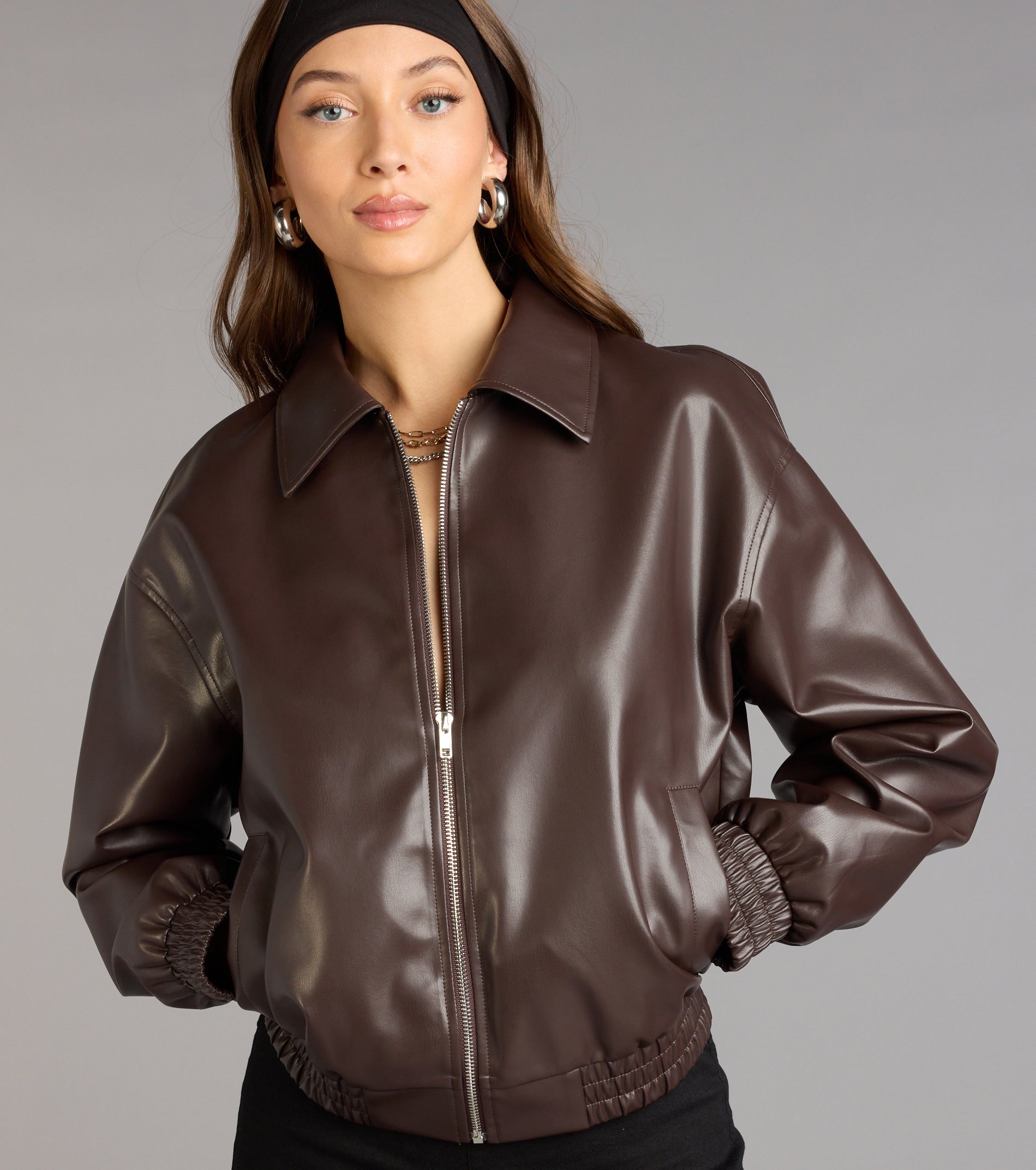 Level Up Faux Leather Bomber Jacket - Image 4