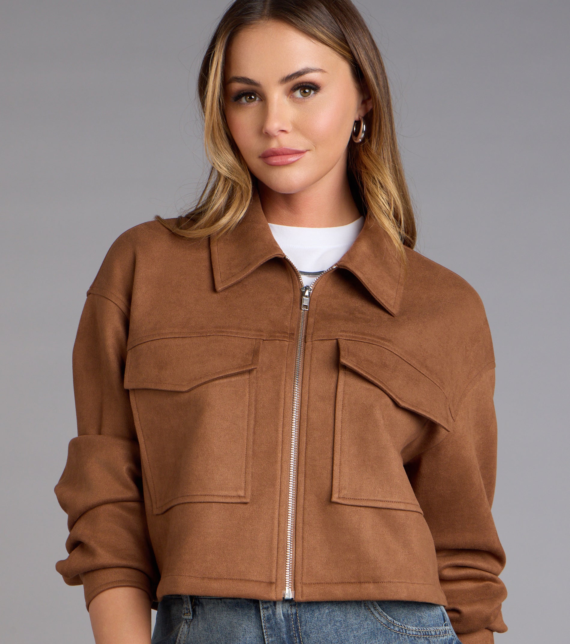 Suede Crush Collared Crop Jacket - Image 3