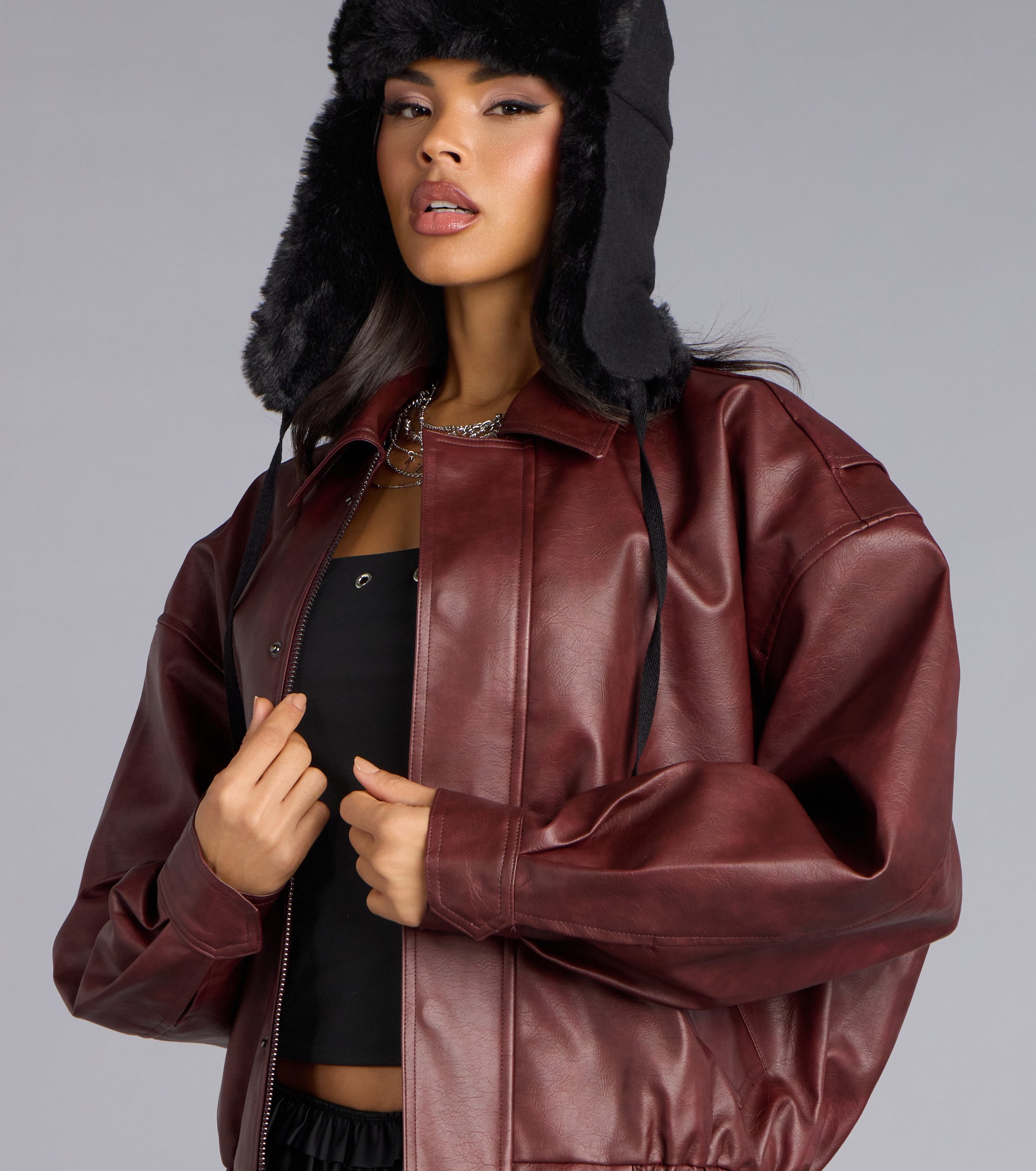 City Rebel Faux Leather Bomber Jacket - Image 4