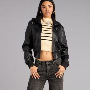 Cool Intentions Faux Leather Bomber Jacket