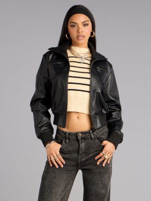 Cool Intentions Faux Leather Bomber Jacket