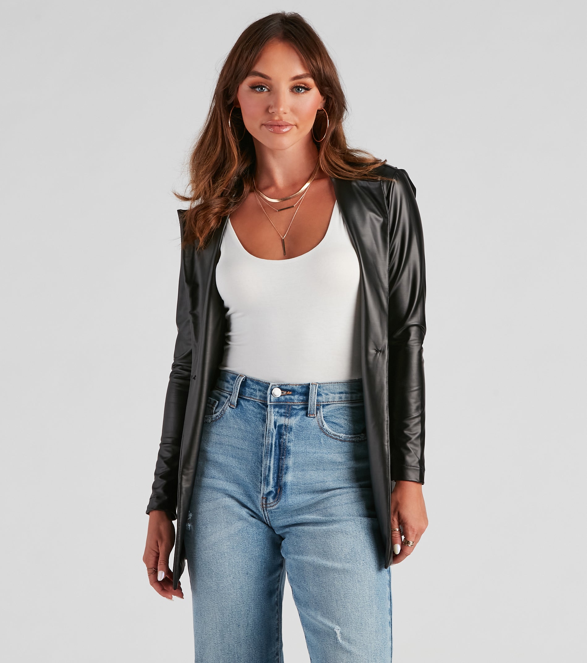 Classic Faux Leather Blazer - Image 4