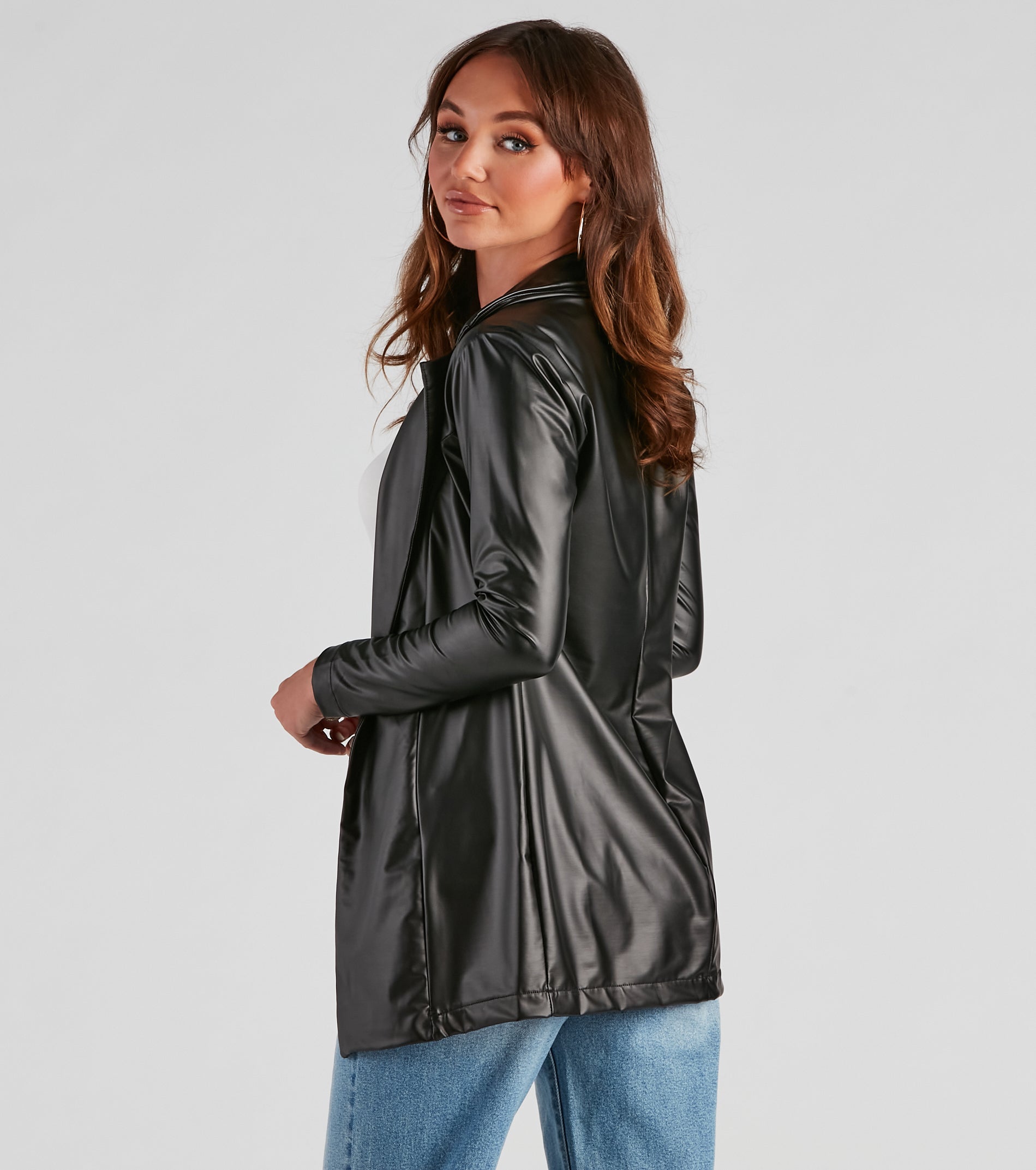 Classic Faux Leather Blazer - Image 5