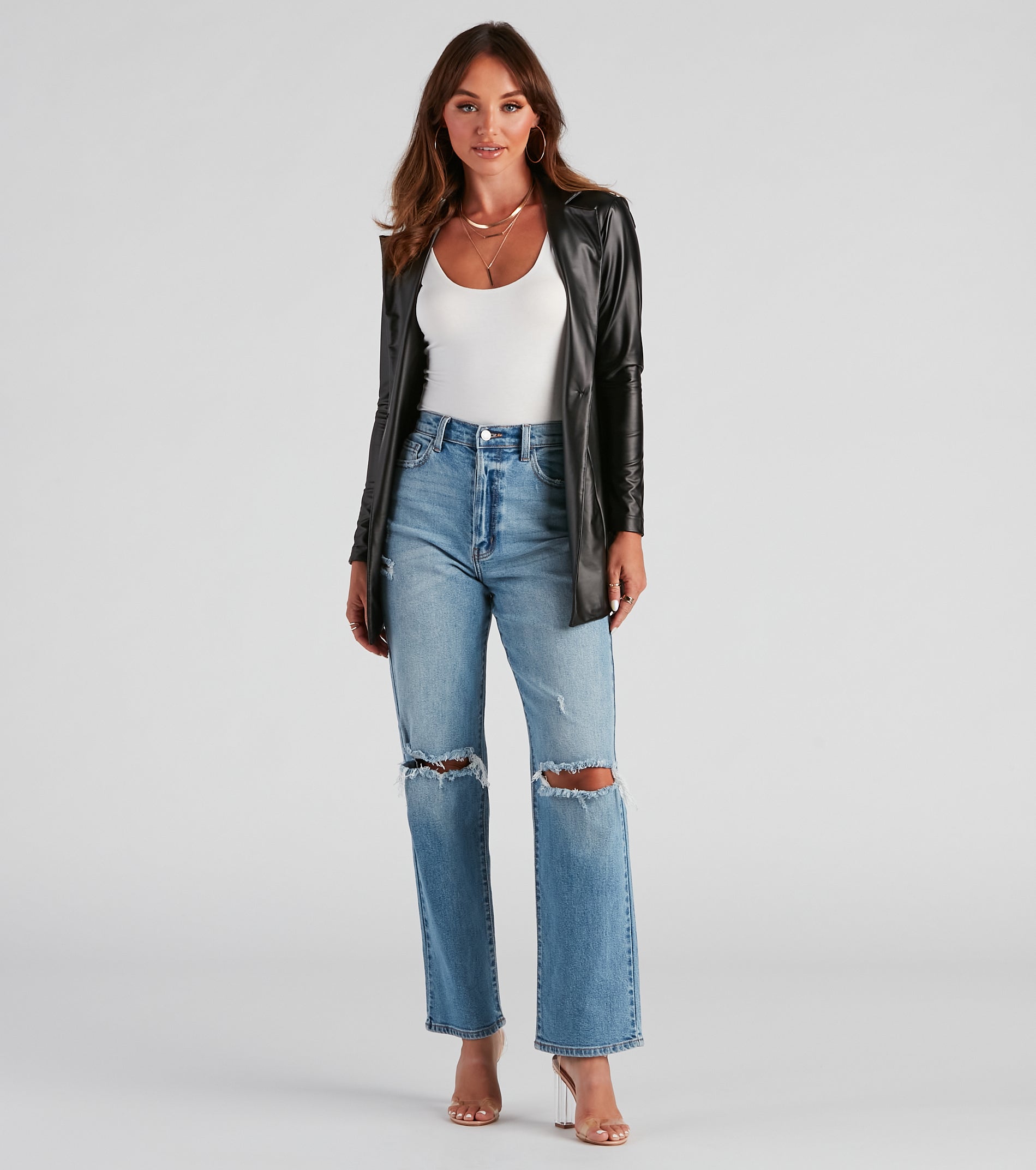 Classic Faux Leather Blazer - Image 6