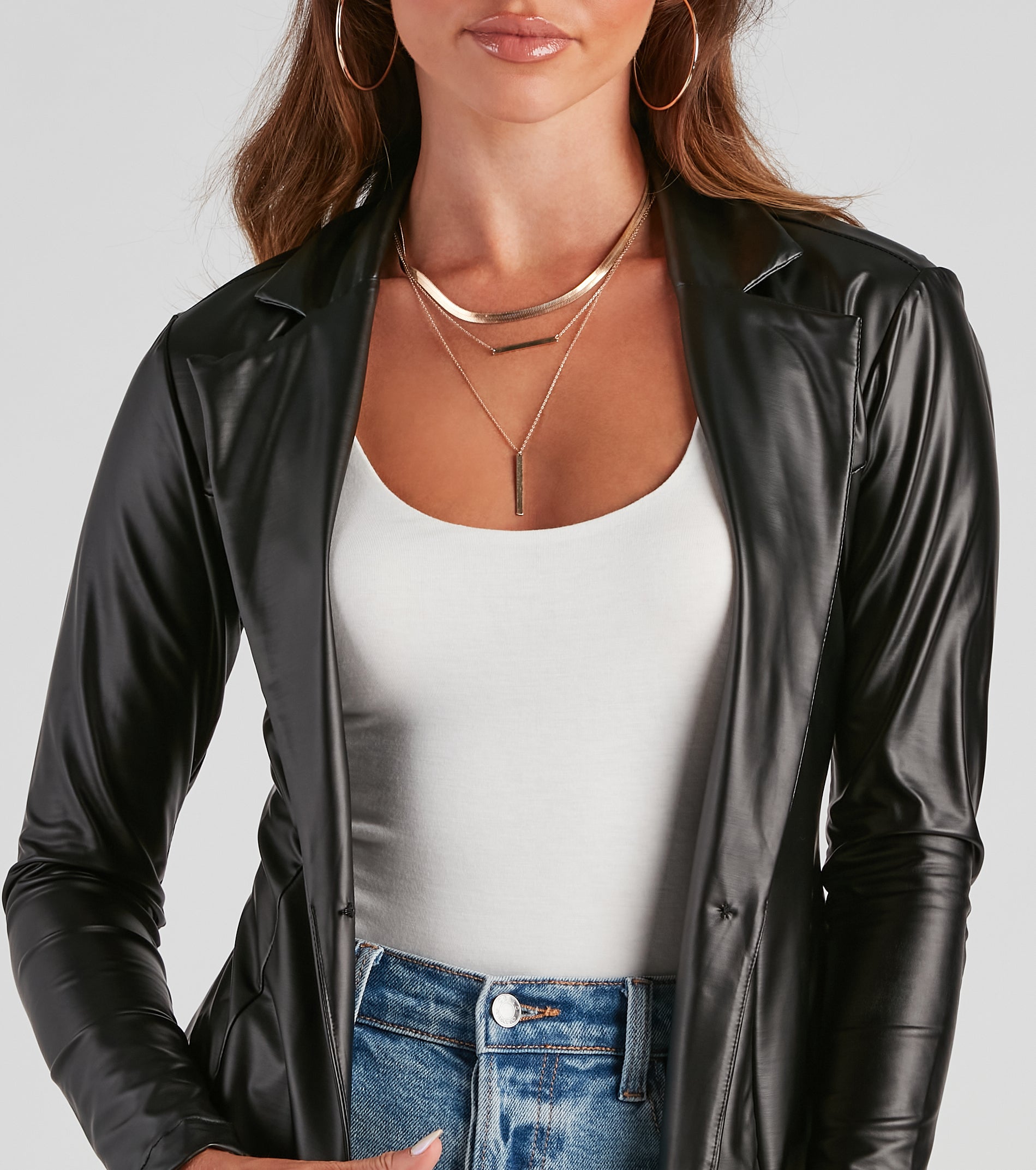 Classic Faux Leather Blazer - Image 7