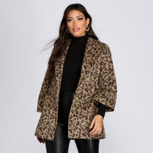 Collared Faux Fur Leopard Coat