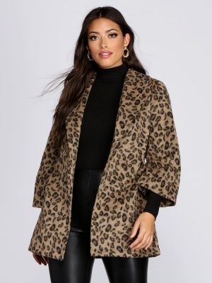Collared Faux Fur Leopard Coat