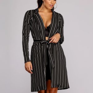 Sophisticated In Striped Trench Coat