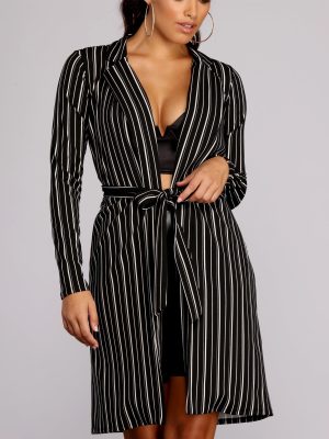 Sophisticated In Striped Trench Coat