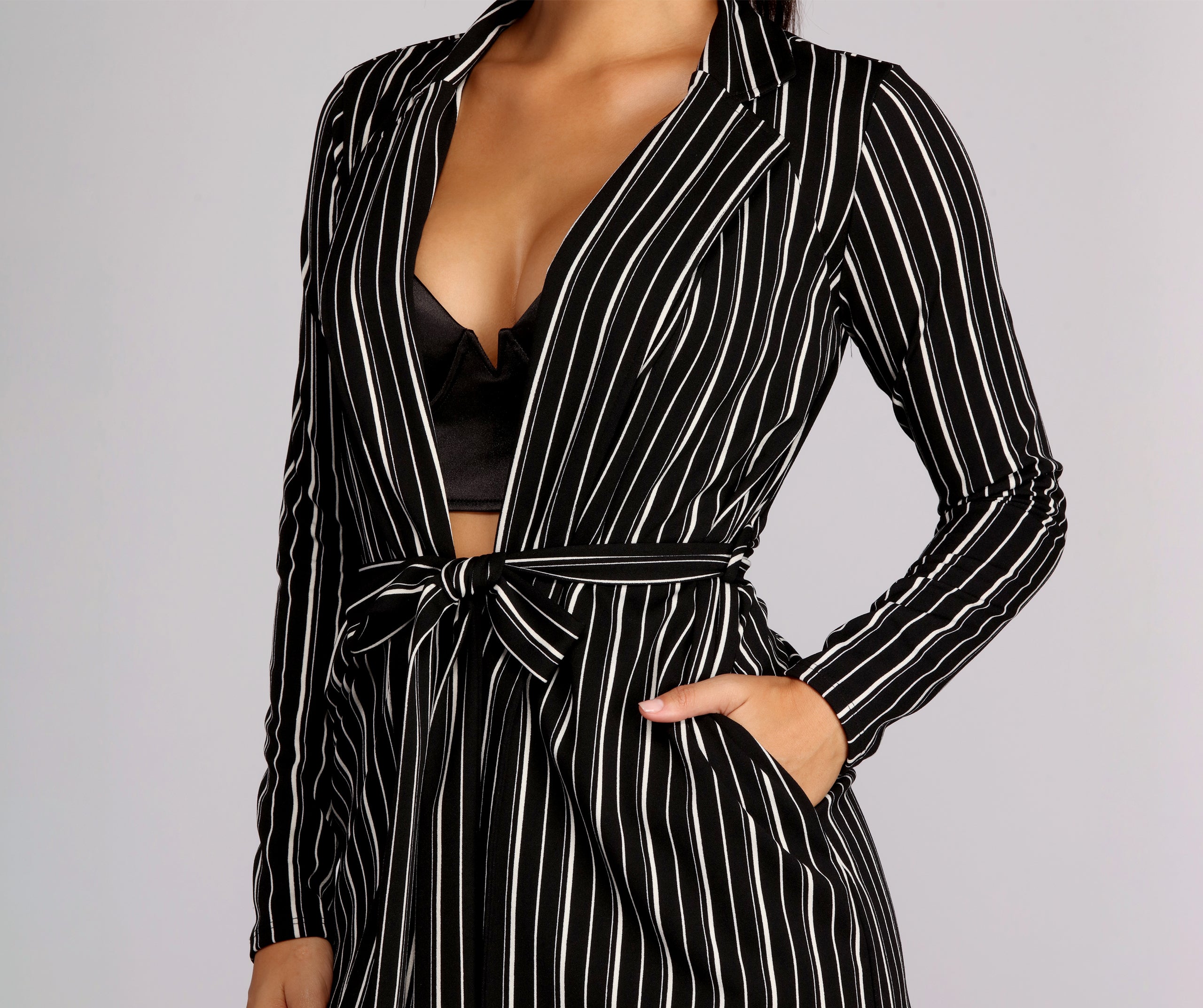 Sophisticated In Striped Trench Coat - Image 3