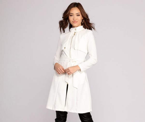 Feminine Flare Zip Up Trench Coat - Image 9