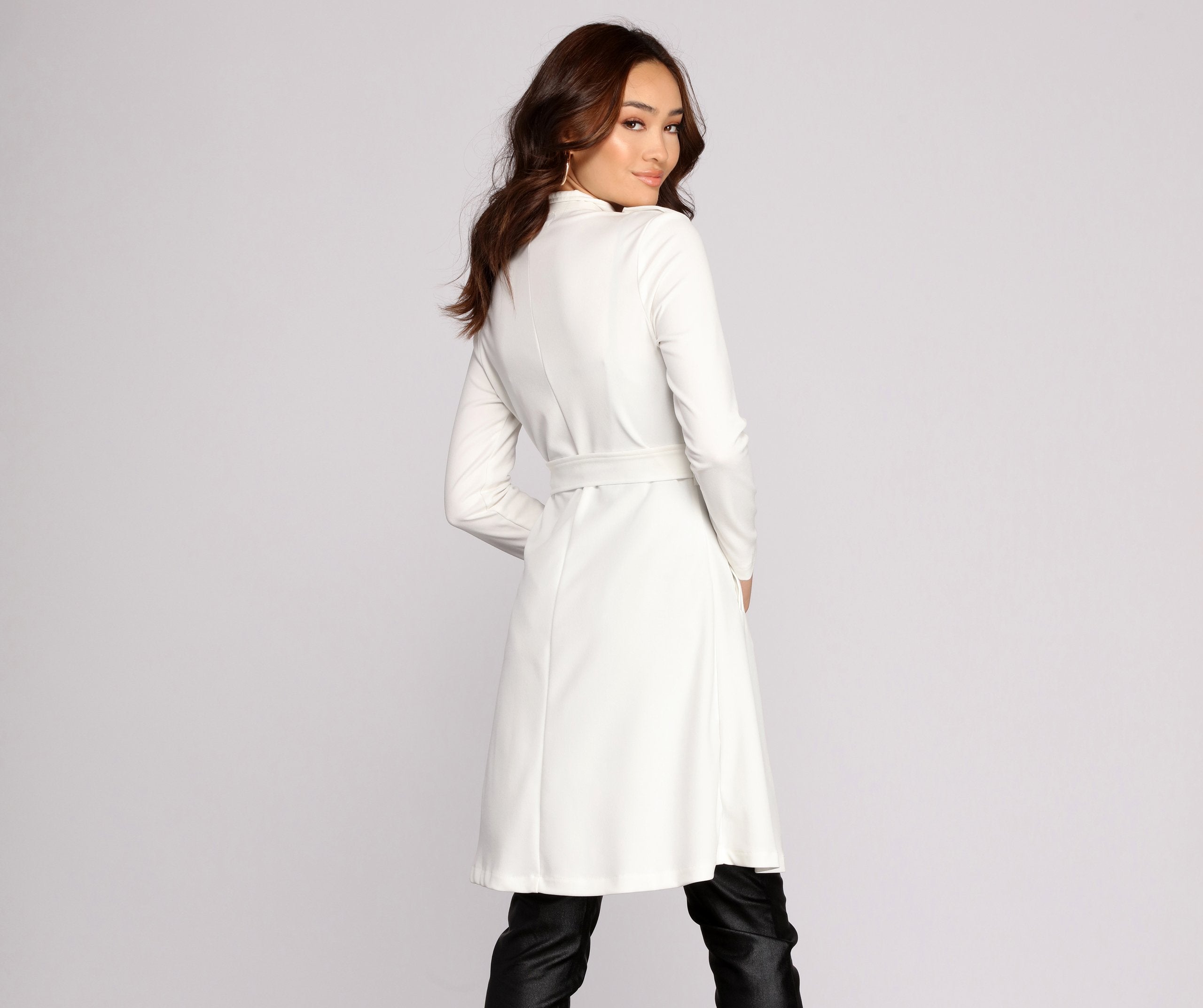 Feminine Flare Zip Up Trench Coat - Image 10