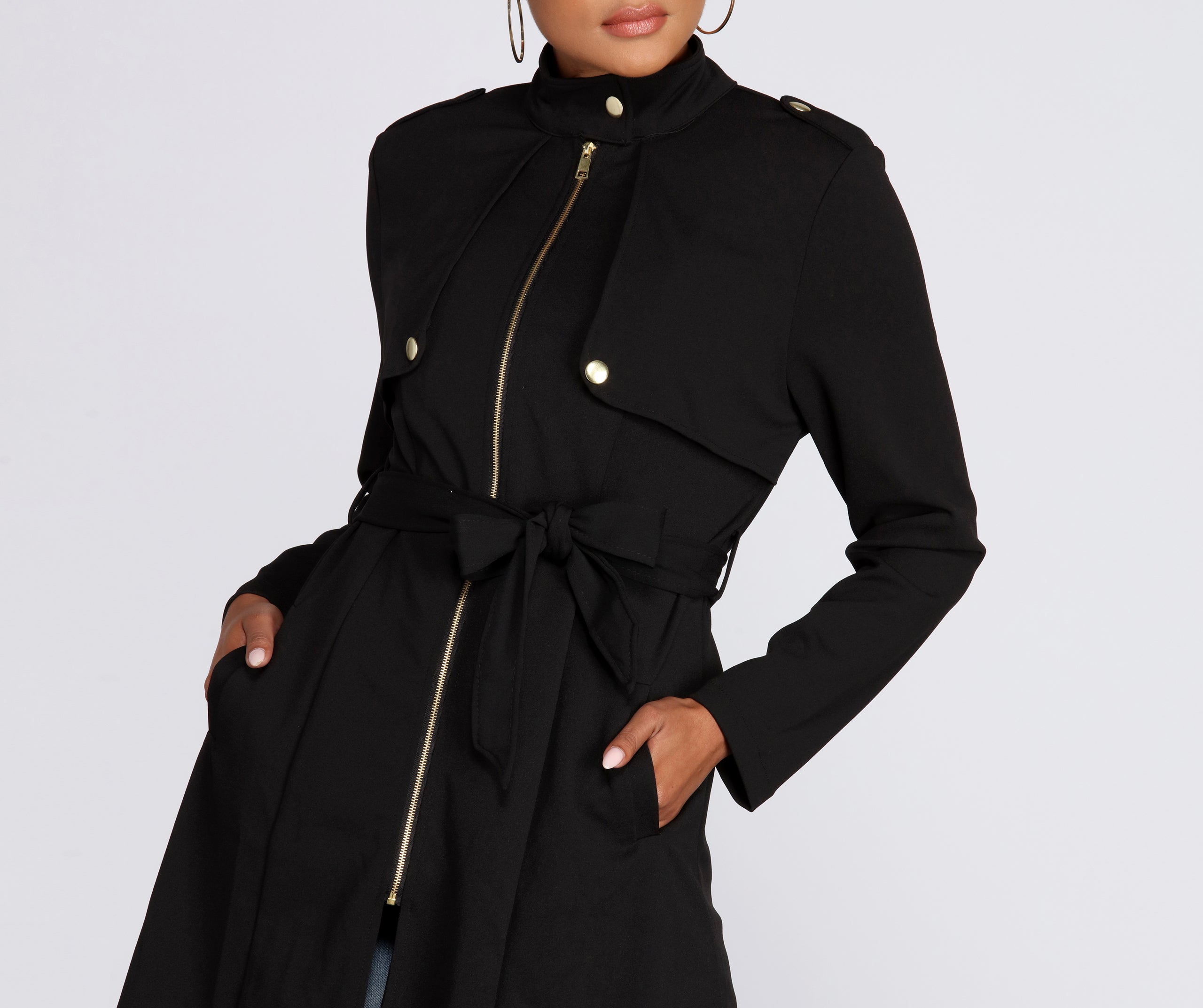 Feminine Flare Zip Up Trench Coat - Image 7