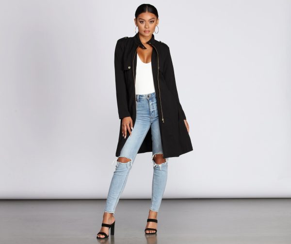 Feminine Flare Zip Up Trench Coat - Image 8