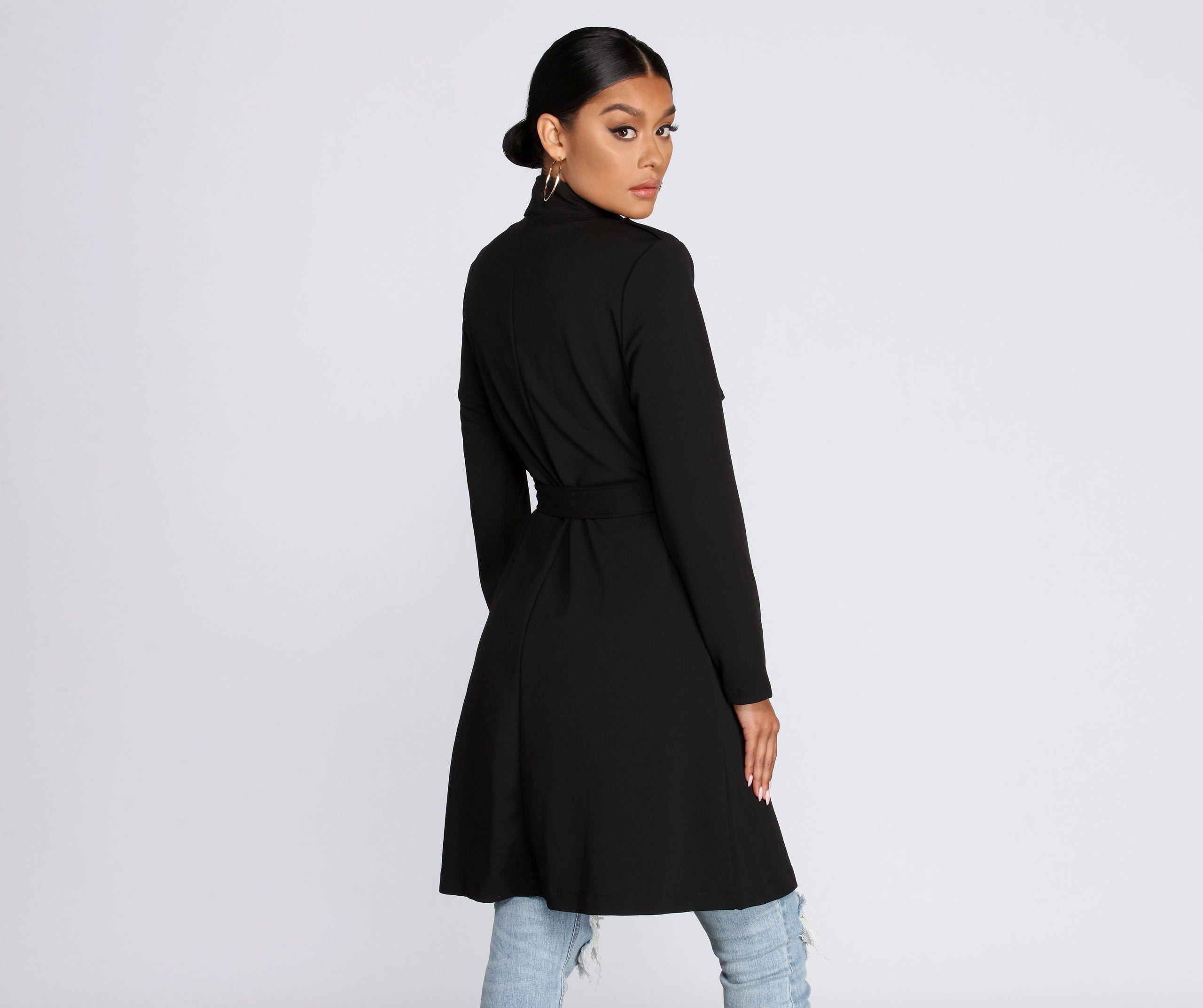 Feminine Flare Zip Up Trench Coat - Image 6