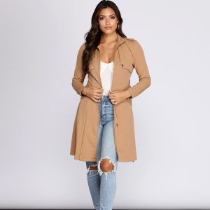 Feminine Flare Zip Up Trench Coat